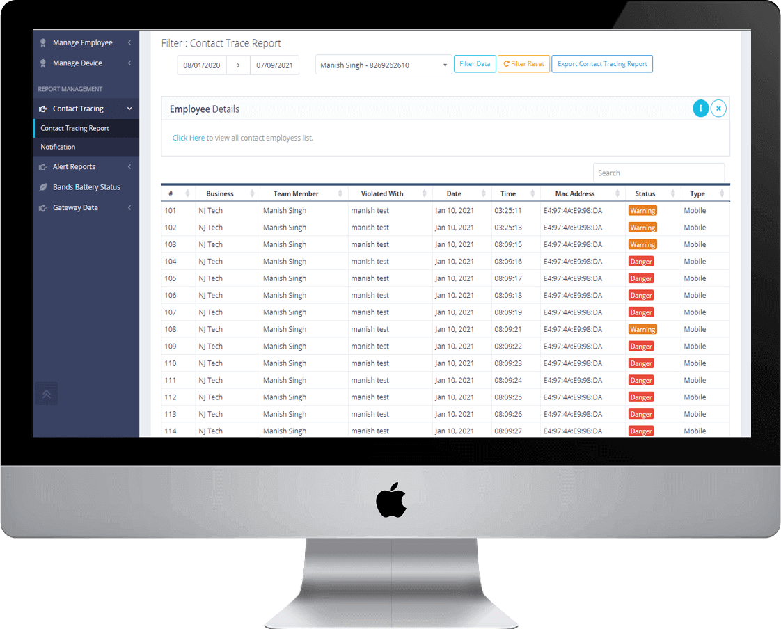 Contact Tracing Reports