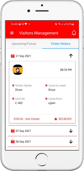 Visitor Management History
